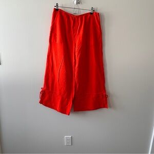 Dunes Women’s Large Cropped Cotton Vibrant Red/Orange Wide-Leg Pull On Pants